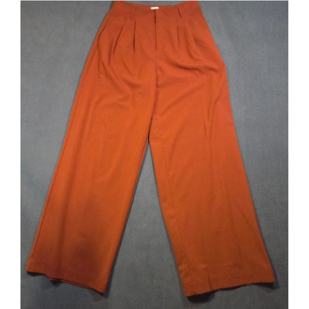 A New Day Trousers Womens 6 Orange Pleated High Rise Wide Leg Pants